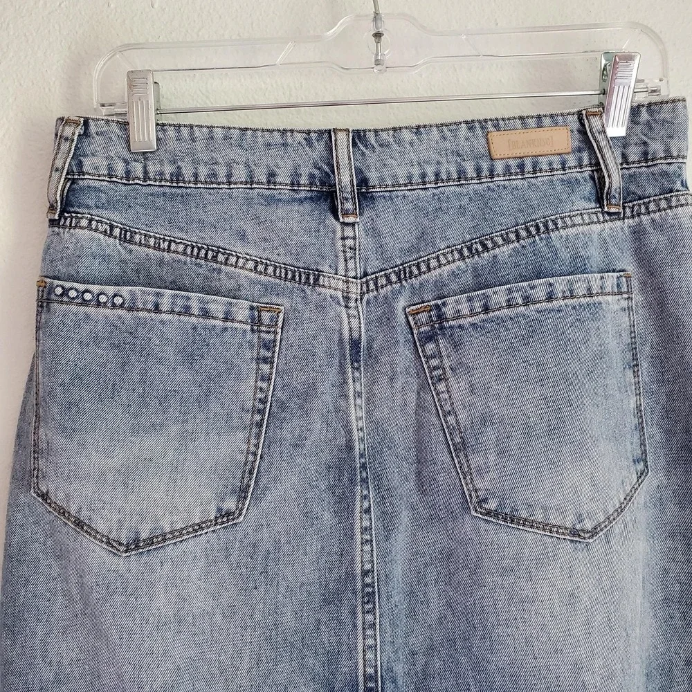 BLANK NYC Maxi Denim Skirt Women 28 Pockets Slit Cotton Blue Boho Festival Gypsy